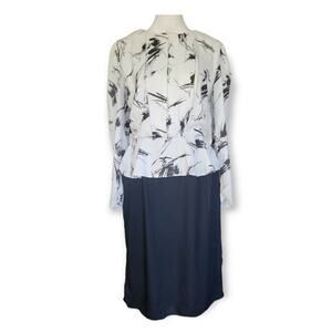Variations Vintage Abstract Printed Peplum Long Sleeve Pencil Career Dress 12‎